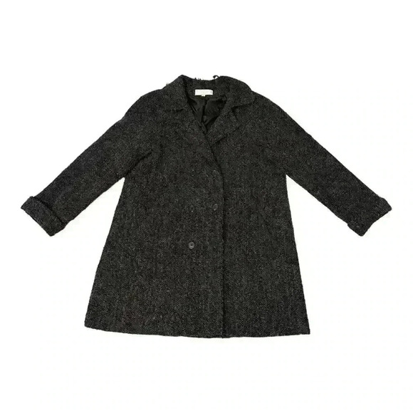 Sandro Vintage Double Breasted Wool Blend Knee Length Coat Black/Gray Size 14 - Picture 2 of 9